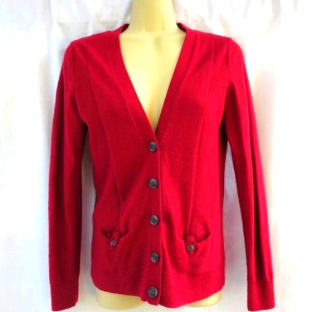 Halogen Sweater Deep Rust Red Merino Wool Button Up Soft Comfy Cardigan Size S
